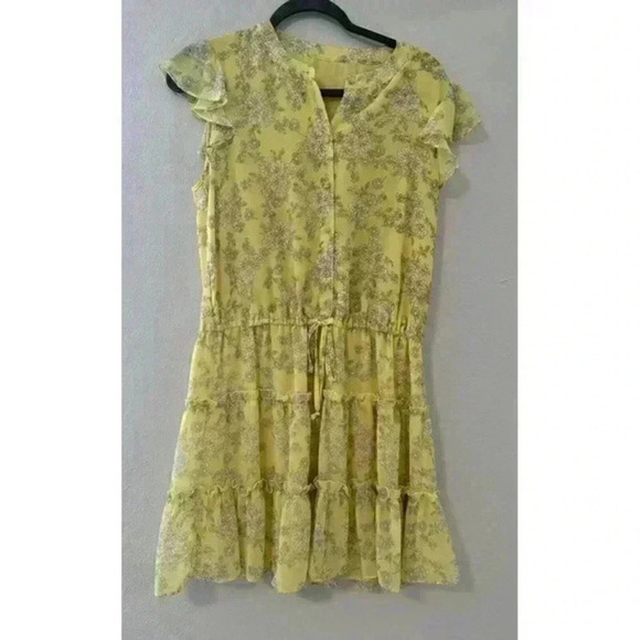 1. State‎ Women's Yellow Floral Print Sleeveless A-Line Tiered Mini Dress Size M - Picture 1 of 3